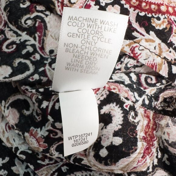 J Jill Ruffled Crepe Rayon Paisley Blouse Womens Large Red Black Boho Artsy - Picture 14 of 14